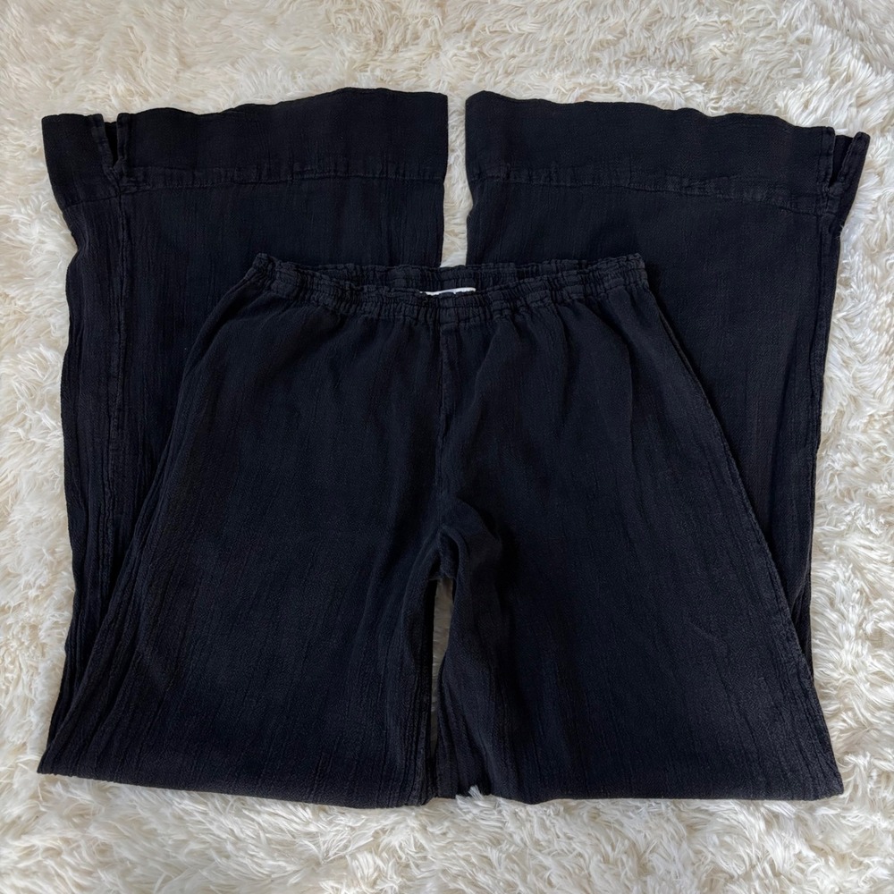 Soft Surroundings Black Textured Gauze Wide Leg Elastic Waist Palazzo Pants